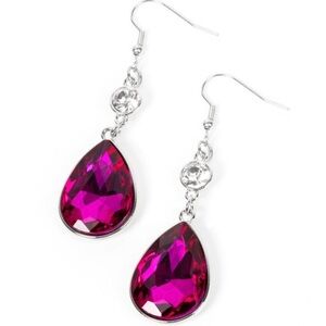 Pink and Silver Teardrop Gemstone Earrings